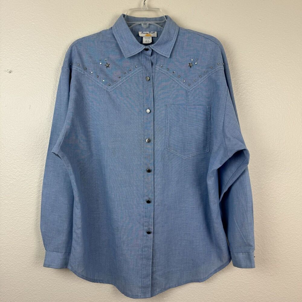 Vintage 70s 80s Sunny South Studded Bedazzled Rhinestone Western Shirt 14